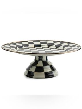 MacKenzie-Childs Courtly Check Large Pedestal Platter 16” Black White
